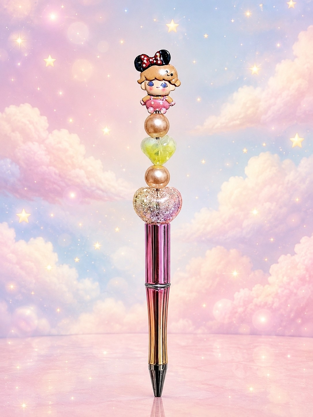 Cute Handmade Beaded Pen in Pink and Gold